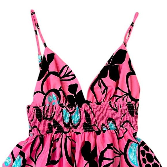 Zara Printed Poplin Midi Dress Pink Black Size Medium - Picture 14 of 15